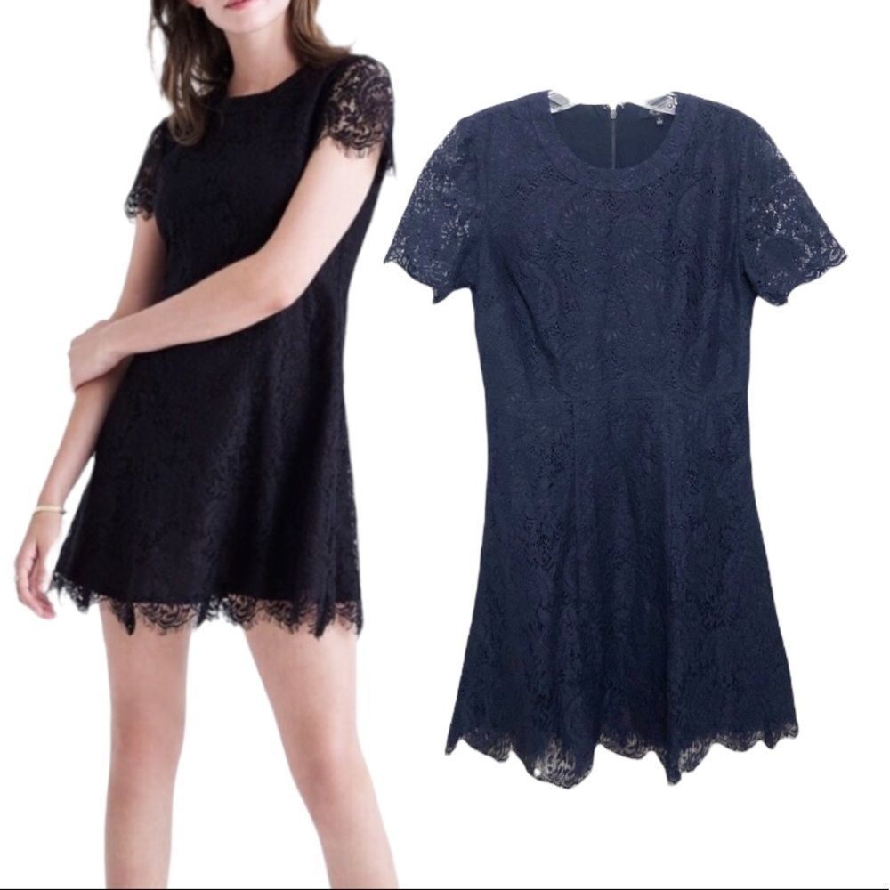 Madewell Navy Dress Lace Yoke Short Sleeve Size 2